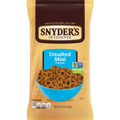 Snyder's of Hanover Mini Pretzels, Unsalted Pretzels, 12 Ounce Bag (Pack of 12)
