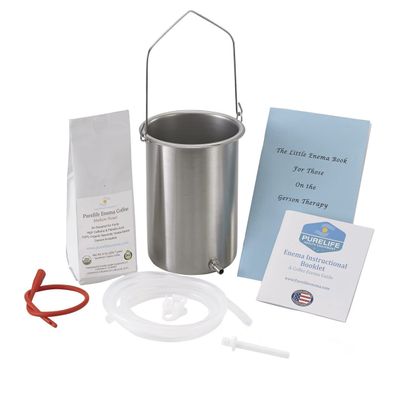 PureLife Coffee Enema Kit / Made in USA/ 304 Food Grade Stainless Steel Enema Bucket/ Medical Grade Silicone Tubing/ 1/2 Lb Organic Air Roasted Coffee/ Doctors #1 Choice