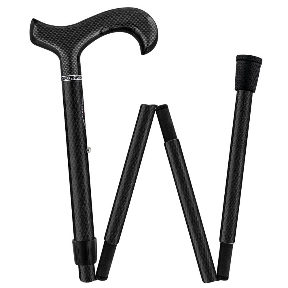 Lightweight Mesh Carbon Fiber Walking Cane Foldable Adjustable Shaft with Derby Handle Stylish Canes Women for Men