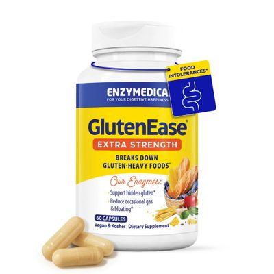 Enzymedica GlutenEase Extra Strength, Advanced Gluten Digestive Enzymes for Women and Men, Fast-Acting Formula for Bloating Relief & Digestive Health, 60 Capsules