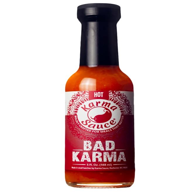 Bad Karma Hot Sauce | Hot With A Savory-Sweet Tang | No Preservatives, Vegan, Extract Free, Sugar Free, Paleo / Keto Friendly | Made In Finger Lakes, USA | 5 fl. oz bottle