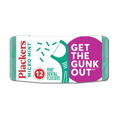 Plackers Micro Mint Dental Flossers, Travel Pack, Perfect Travel Size, Easy Storage, Dental Care On-The-Go, Fresh Mint Flavor, 12 Count