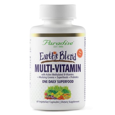 Paradise Herbs Earth's Blend Women's Once Daily Multivitamin with Iron, 48 Organic Superfoods, Probiotics, Antioxidants, Vitamins A, B12, C, D, K2, 60 Capsules