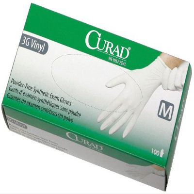 100 Small Curad Powder-Free Latex-Free 3G Vinyl Exam Gloves S