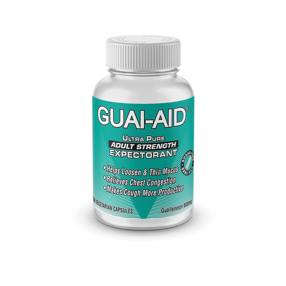 200 Guai-Aid 600mg "Ultra-Pure" Guaifenesin CR Capsules for All-Day Everyday Mucus Relief. Controls phlegm, Cough, Chest Congestion, colds & flu.