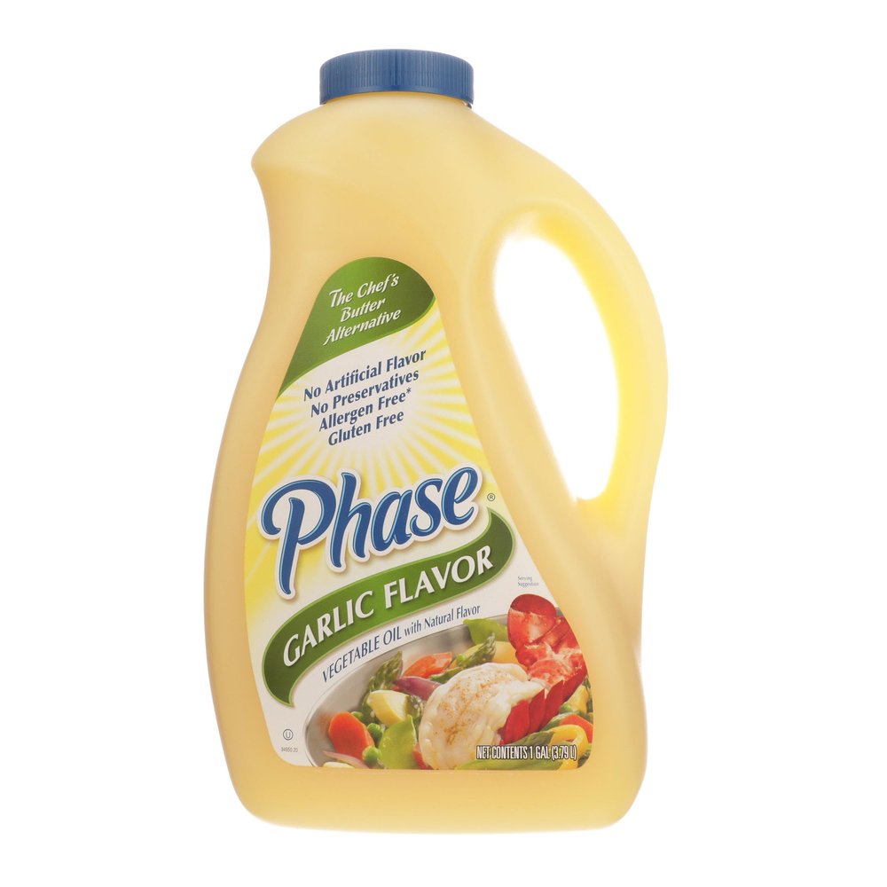 Ventura Foods Phase Garlic Flavor Liquid Butter Alternative - Dairy-Free & Vegan Vegetable Oil for Sauting, Grilling, and Popcorn, 1 Gallon Jug
