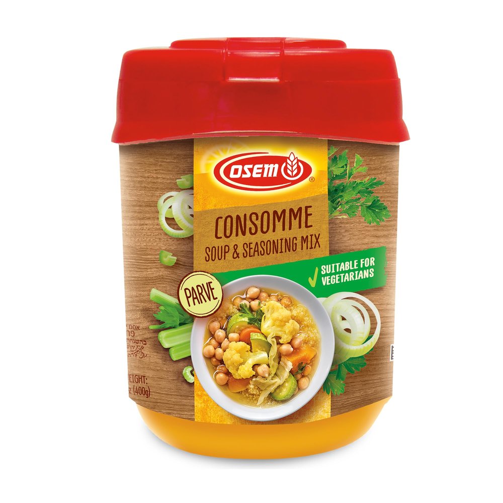 Osem Chicken Flavored Consomme Powder Soup & Seasoning Mix - Instant Broth Base, Perfect for Soups, Sauces, Stews, Rice, and More - Rich Savory Flavor Enhancer for Cooking - 14.1 oz (Pack of 1)