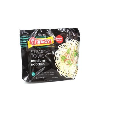 Amoy Straight To Wok Medium Noodles 2 x 150g - Pack of 6