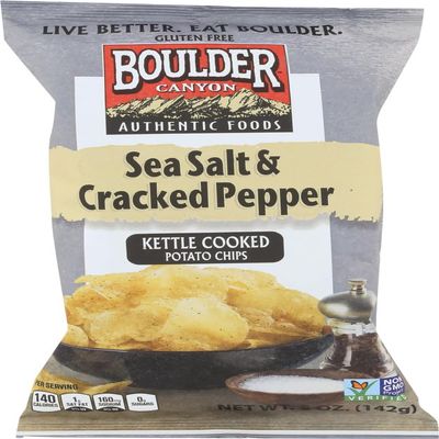 Boulder Canyon Sea Salt and Cracked Pepper Kettle Potato Chips - 5 oz. bag, 12 per case