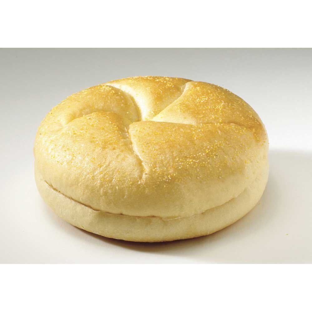 Flowers Foods European Bakers Sliced Light Corn Dusted White Kaiser Sandwich Bun, 5 inch - 8 per pack -- 8 packs per case.