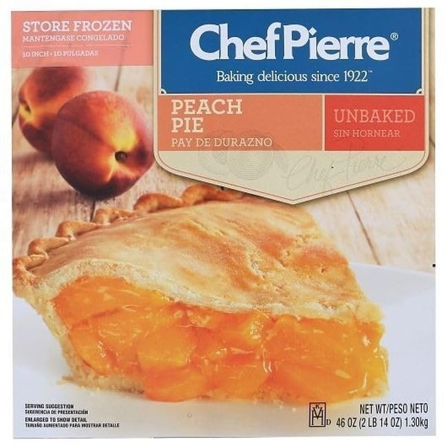 Sara Lee Chef Pierre Traditional Unbaked Peach Fruit Pie, 10 inch -- 6 per case.