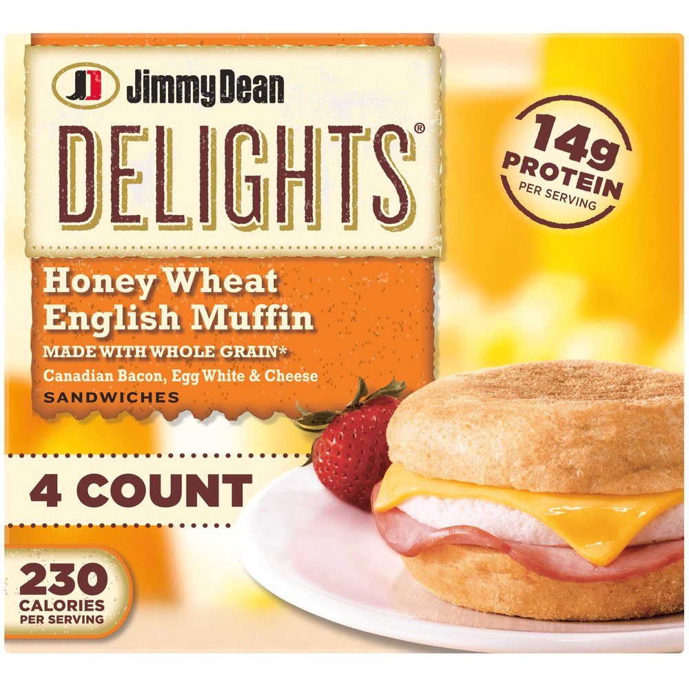 Jimmy Dean D lights Canadian Bacon Muffin Egg White and Cheese Breakfast Sandwich, 4.5 Ounce -- 12 per case.