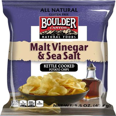 Boulder Canyon Malt Vinegar and Sea Salt Kettle Cooked Potato Chips - 1.5 oz. bag, 55 per case