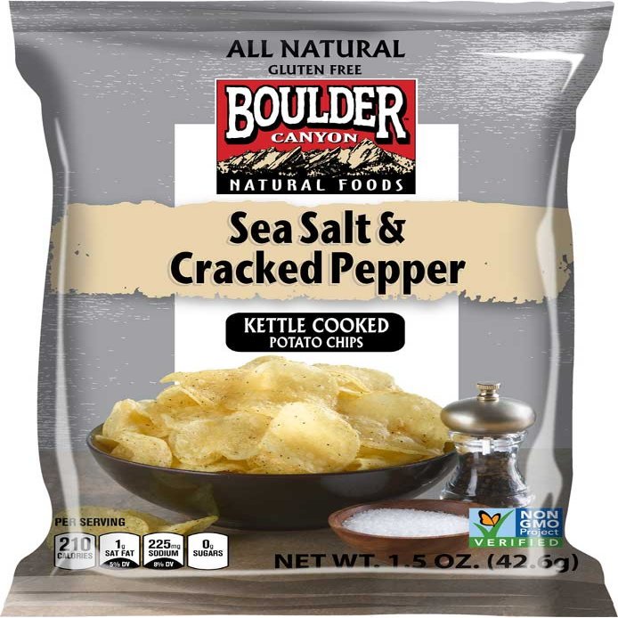 Boulder Canyon Sea Salt and Cracked Pepper Kettle Cooked Potato Chips - 1.5 oz. bag, 55 pre case