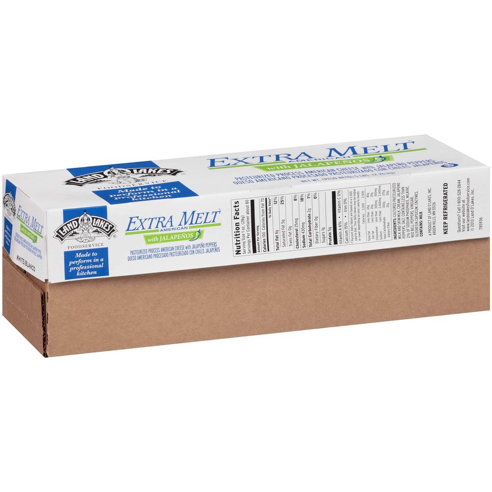 Land O Lakes Extra Melt American Cheese with Jalapenos, 5 Pound -- 6 per case.