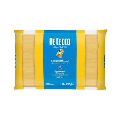 De Cecco Pasta, Spaghetti, No.12, 5 Pound (Pack of 4)