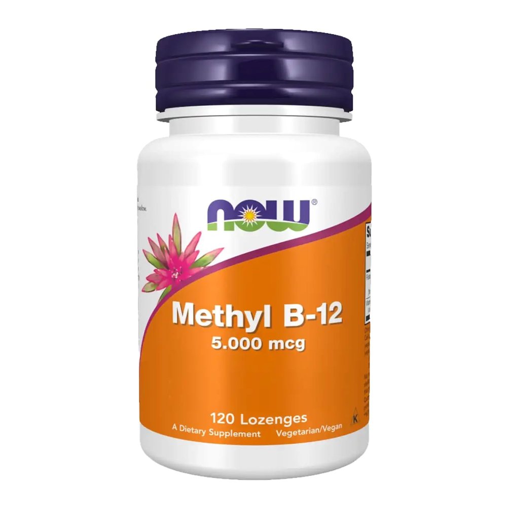 NOW Foods Methyl B12 - Methylcobalamin Plus Folic Acid - 5,000 MCG (120 Lozenges)