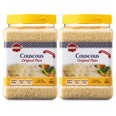 Barons Plain Traditional Original Couscous Pasta | 100% Natural Noodles for Salads, Soups, Stews & Side Dishes | Cooks in 6 Minutes! | Kosher | 2 Pack 26.45oz Jars