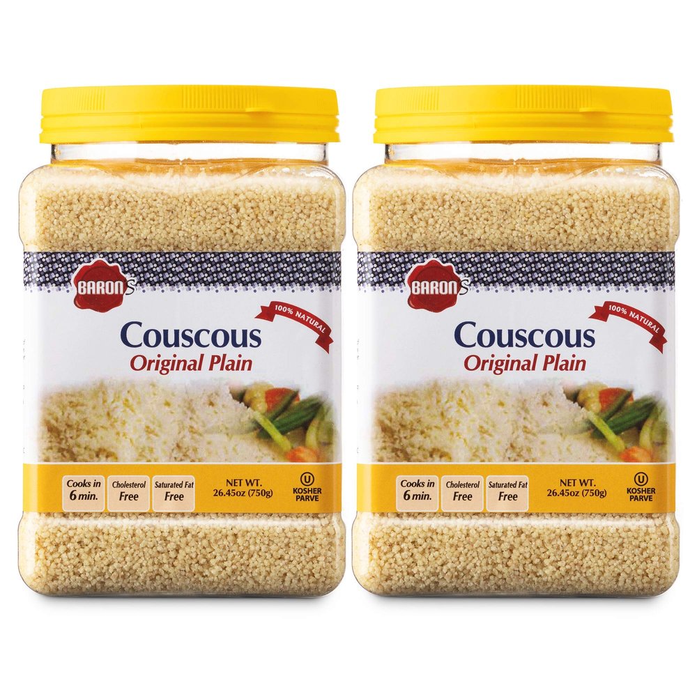 Barons Plain Traditional Original Couscous Pasta | 100% Natural Noodles for Salads, Soups, Stews & Side Dishes | Cooks in 6 Minutes! | Kosher | 2 Pack 26.45oz Jars