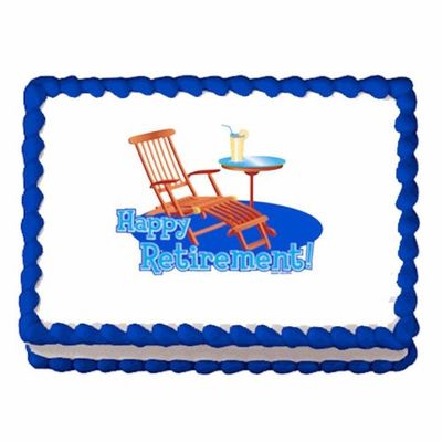 3" Round ~ Happy Retirement Beach Chair ~ Edible Cake/Cupcake Topper - D988