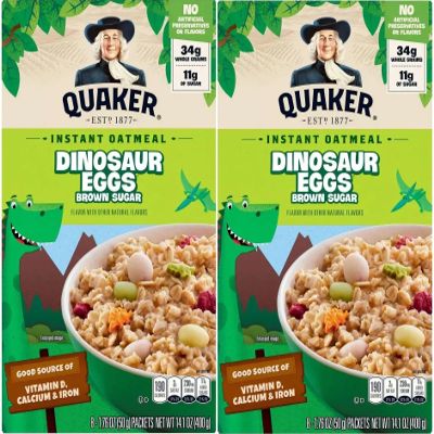 Quaker Dinosaur Eggs! Brown Sugar Instant Oatmeal, 8 Servings, 14.1 oz Box (2...