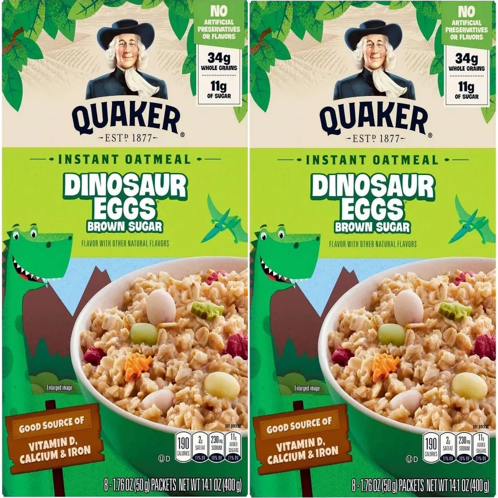 Quaker Dinosaur Eggs! Brown Sugar Instant Oatmeal, 8 Servings, 14.1 oz Box (2...