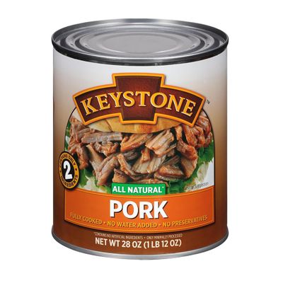 Keystone Meats All Natural Heat and Serve Canned Pork 28 Oz Fully Cooked Shelf Stable Canned Meat Emergency Survival Meals Canned Food Ready to Eat Non-Perishable Meals Made in USA Pack of 1