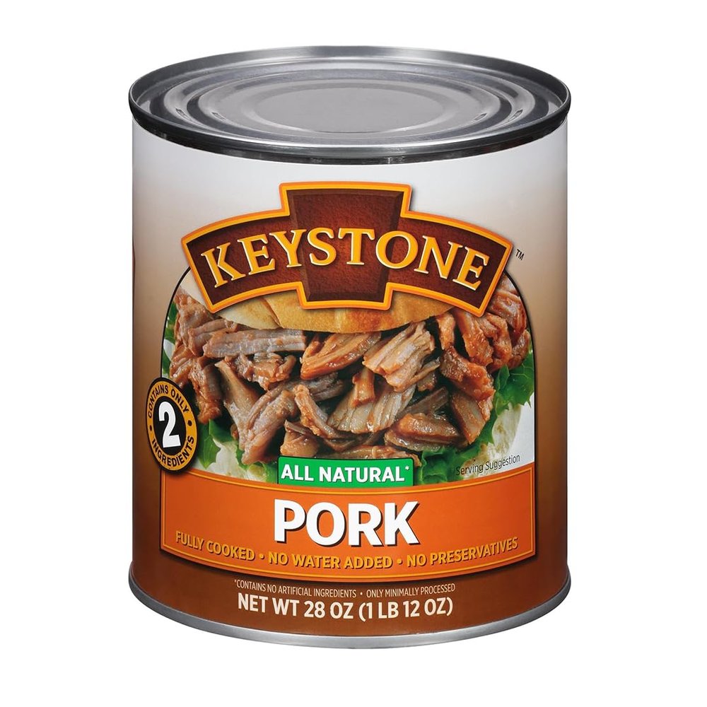 Keystone Meats All Natural Heat and Serve Canned Pork 28 Oz Fully Cooked Shelf Stable Canned Meat Emergency Survival Meals Canned Food Ready to Eat Non-Perishable Meals Made in USA Pack of 1