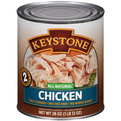 Keystone Meats All Natural Heat and Serve Canned Chicken 28 oz  Fully Cooked Canned Meat  98% Fat Free  Shelf Stable with 5-Year Shelf Life  Premium Pantry Staple for Everyday Meals  Emergency Survival Canned Food  Ready to Eat  Gluten Free  