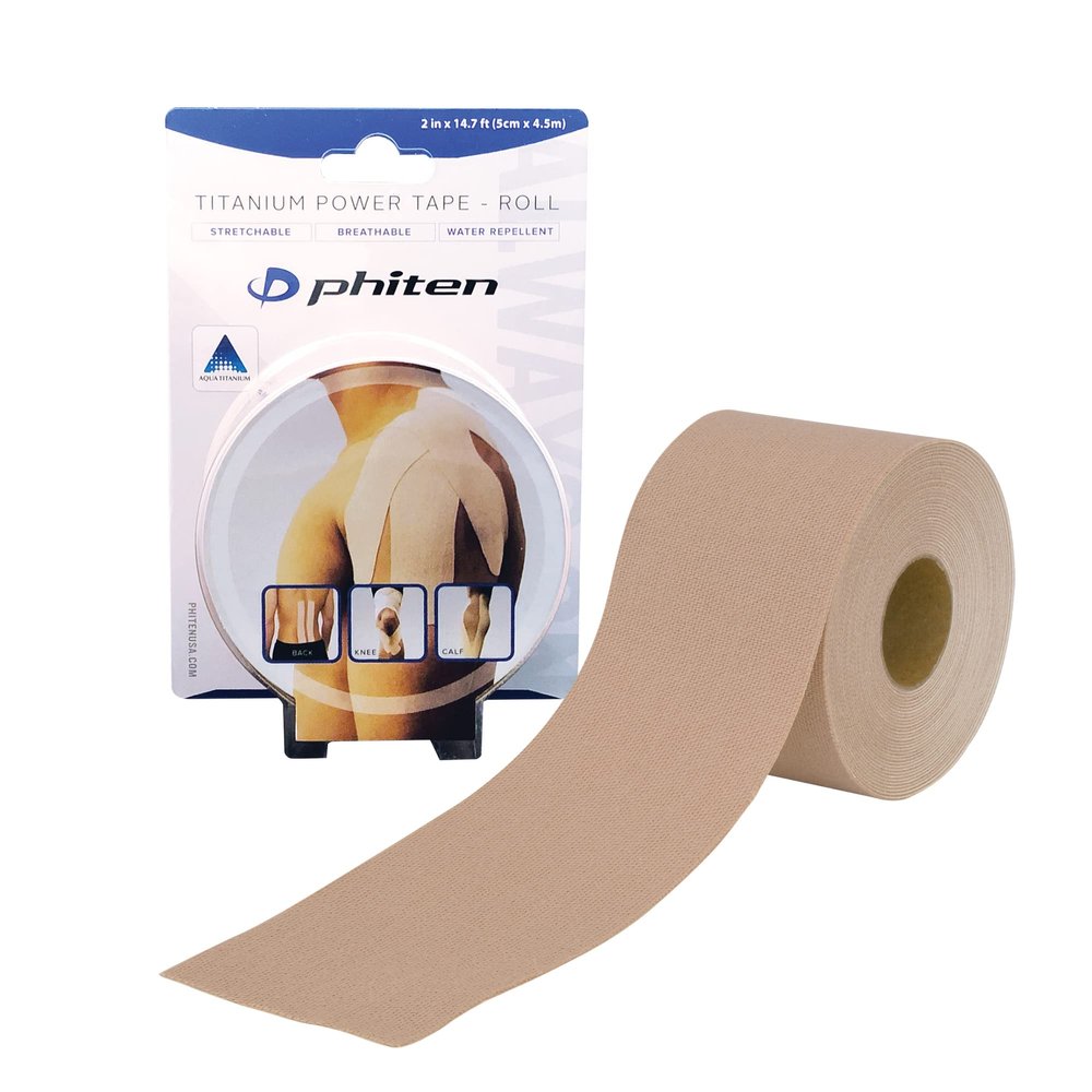 Phiten X30 Titanium Power Tape Roll - Water-Resistant Kinesiology Tape for Muscle, Knee, Shoulder and Joint Support - Professional Sports Therapeutic Athletic Kinesio Tape - Beige, 2 x 14.7
