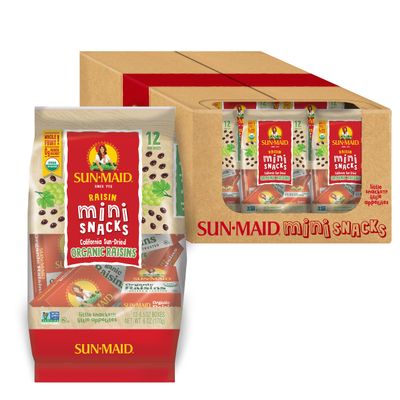 Sun-Maid Organic California Sun-Dried Raisins - (144 Pack) 0.5 oz Snack-Size Box - Organic Dried Fruit Snack for Lunches, Snacks, and Natural Sweeteners