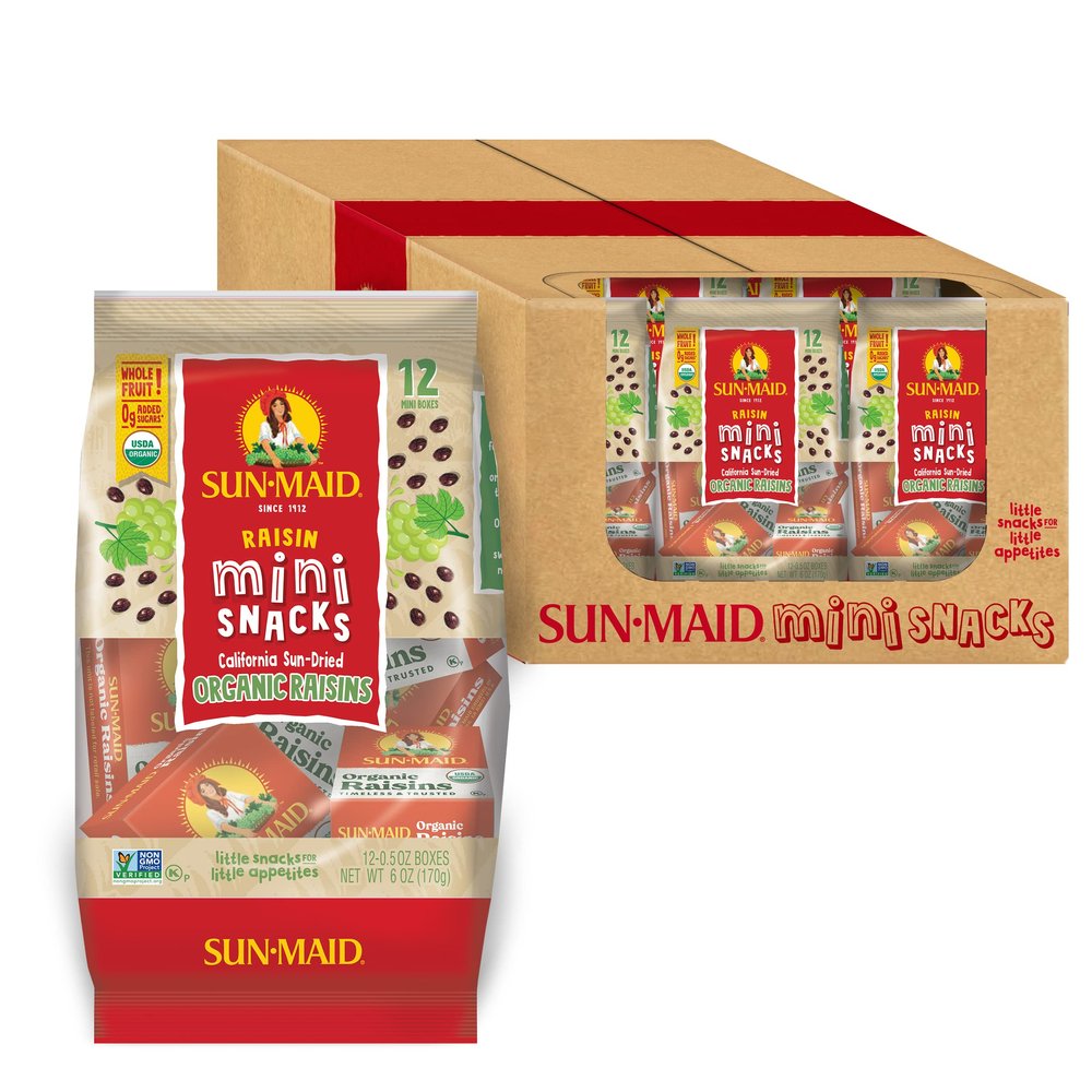 Sun-Maid Organic California Sun-Dried Raisins - (144 Pack) 0.5 oz Snack-Size Box - Organic Dried Fruit Snack for Lunches, Snacks, and Natural Sweeteners