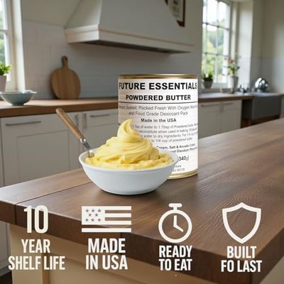 Future Essentials Powdered Butter  Butter Powder with 10+ Years Shelf Life  Emergency Survival Food  Great for Preppers, Camping & Food Storage  Made in the USA  12 oz #2.5 Can