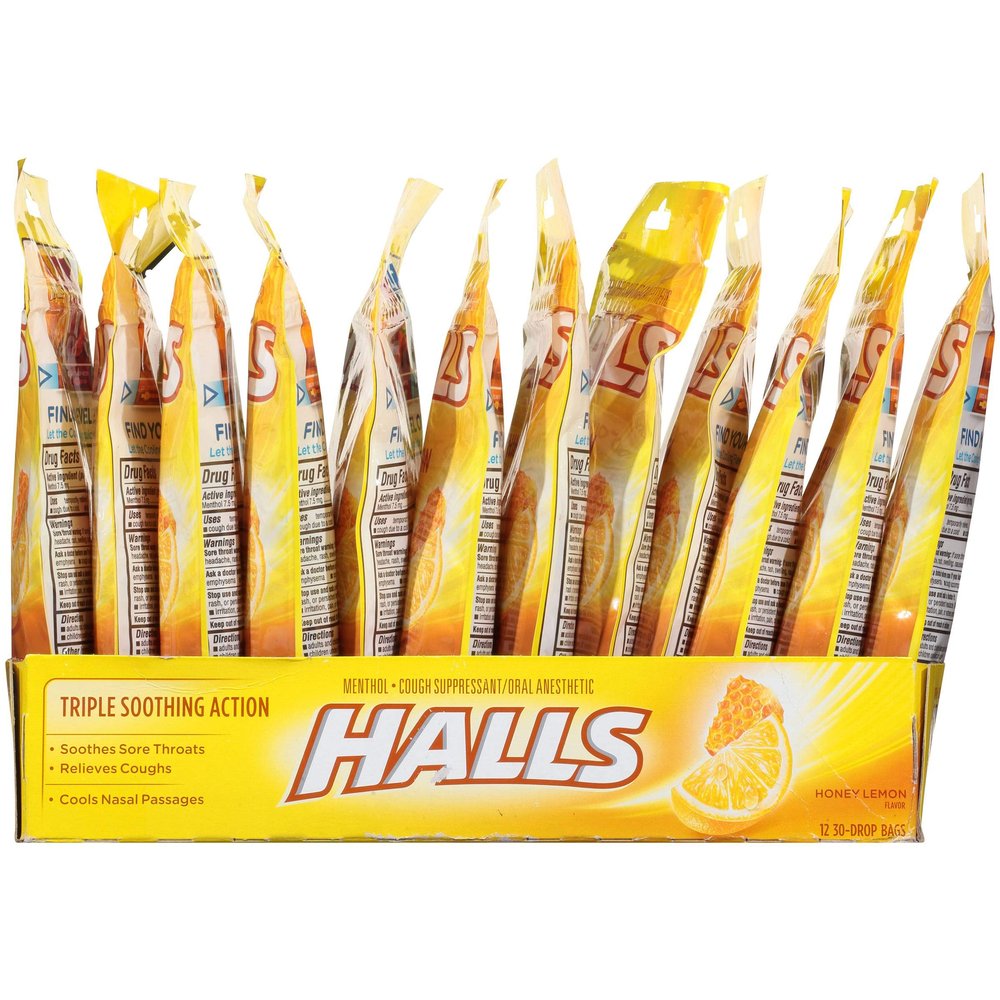 Halls Cough Drops, Honey Lemon, 30 Count (Pack of 48)