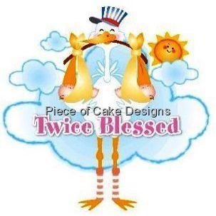 3" Round ~ Twice Blessed Twin Babies Stork ~ Edible Cake/Cupcake Topper - D230
