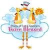 3" Round ~ Twice Blessed Twin Babies Stork ~ Edible Cake/Cupcake Topper - D230 view 1