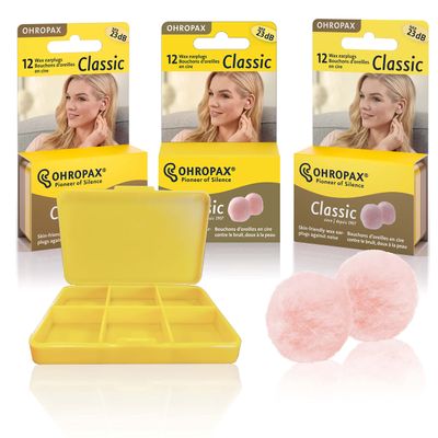 Ohropax Reusable Wax/Cotton Ear Plugs (36 Plugs Total)(1 Travel Carrying Case) - Ear Plugs for Sleeping Noise Cancelling, Swimming, Shooting Ear Protection, and a snoring Solution