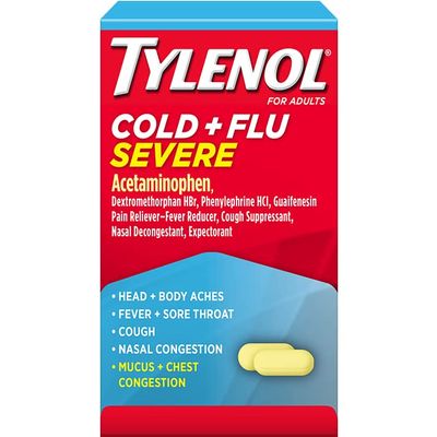 Controls Headache, Fever, Sore Throat - Tylenol Cold and Flu Severe Caplets, 24 Count (Pack of 2)