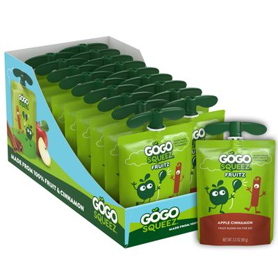GoGo squeeZ Applesauce and Fruit Puree, Apple Cinnamon, 3.2 oz (Pack of 18), Unsweetened Fruit Snacks for Kids, Gluten Free, Nut Free and Dairy Free, BPA Free Pouches (Packaging May Vary)