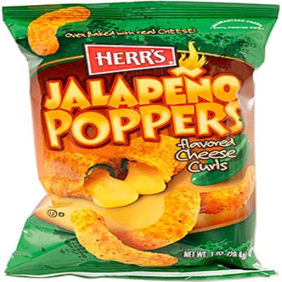 Herr's Jalapeo Poppers Flavored Cheese Curls - Made with Cheddar Cheese - 17 Ounce (Pack of 1) Great for Bold Flavor Fans