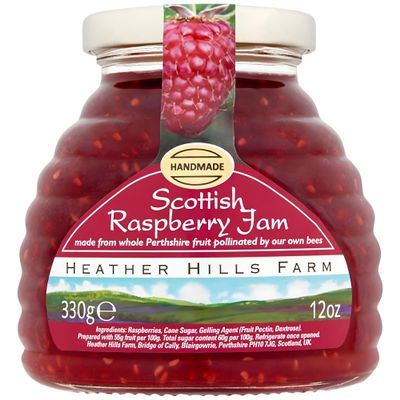 Heather Hills Farm Scottish Raspberry Jam 11.6oz (330g) - Handmade Artisan Fruit Preserve, Tart Natural Soft Set Jam, Scottish Food Gift from Scotland, British Raspberry Spread for Breakfast
