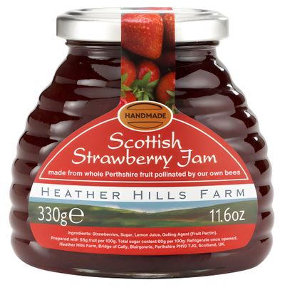Heather Hills Farm Scottish Strawberry Jam 11.6oz (330g) - Handmade Artisan Fruit Preserve, Sweet & Natural Fruity Jam in Glass Jar, Scottish Food Gift from Scotland, Gourmet British Spread