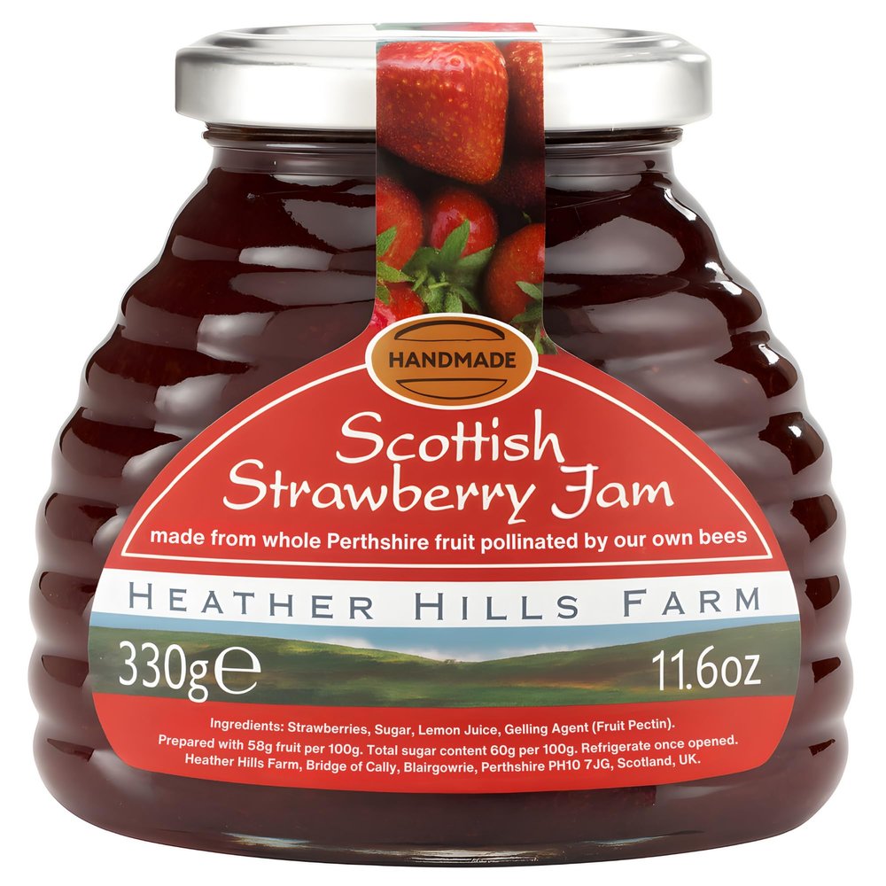 Heather Hills Farm Scottish Strawberry Jam 11.6oz (330g) - Handmade Artisan Fruit Preserve, Sweet & Natural Fruity Jam in Glass Jar, Scottish Food Gift from Scotland, Gourmet British Spread