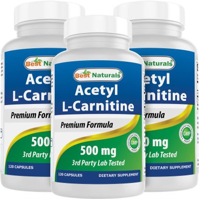 Best Naturals Acetyl L-Carnitine (ALCAR) 500mg, 120 Capsules, 120 Servings - Non-GMO and Gluten Free, 1 Capsule per Serving (3 Pack)