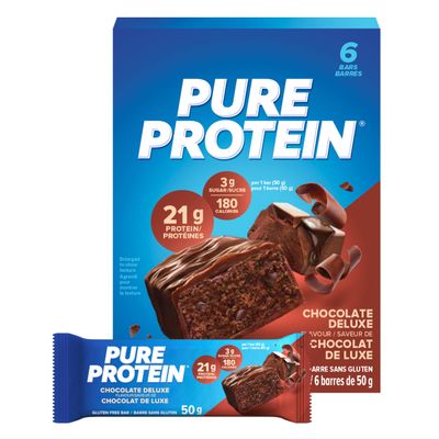 Pure Protein Gluten Free Chocolate Protein Bars, 50g, 6ct, 20g Protein Per Bar, Imported from Canada