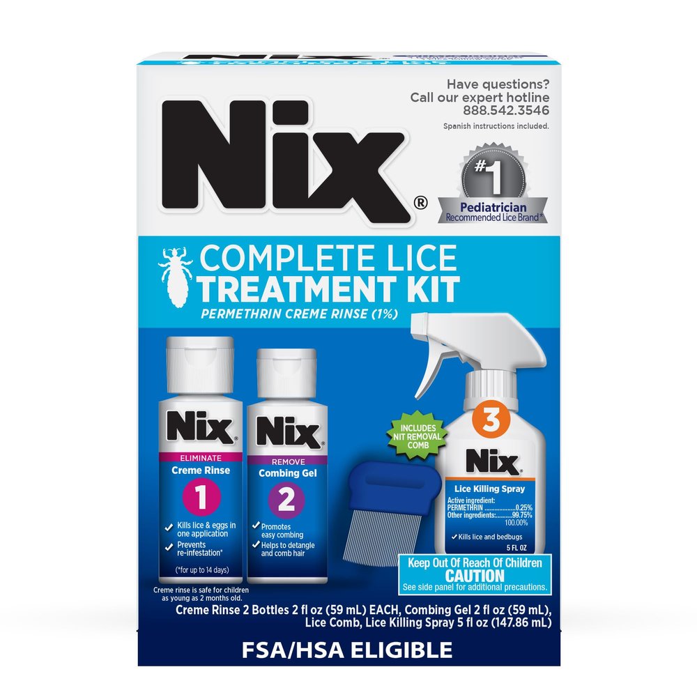 Nix Complete Lice Treatment Kit for Home and Hair, with Permethrin Crme Rinse, Combing Gel, Lice Comb, and Home Spray for Bedding and Furniture