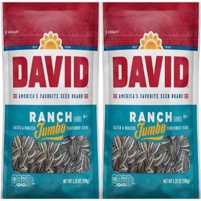 David, Sunflower Seeds, Roasted & Salted, Ranch, 5.25oz Bag (Pack of 2)