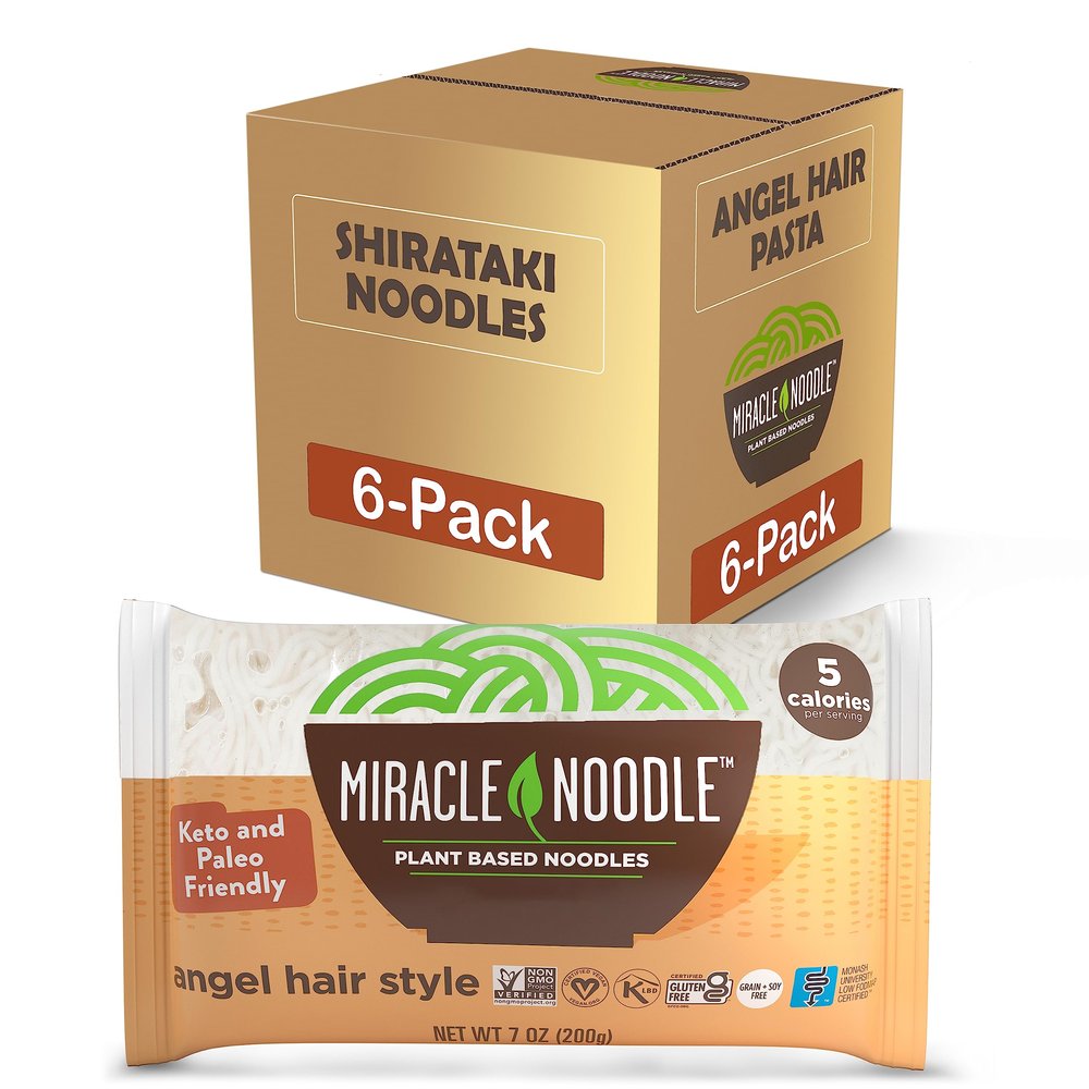 Miracle Noodle Angel Hair Pasta, 7 Oz (Pack of 6), Plant Based Shirataki Konjac Noodles, 5 Calories, 1g Net Carbs Per Serving, Keto, Gluten-Free