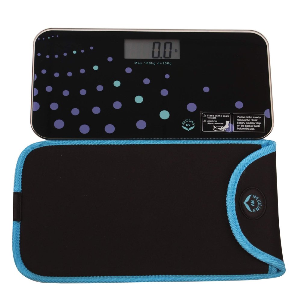 NewlineNY Trendy Wave Mini Bathroom Scale + Travel Slip Case, SBB0721M-NYTW + NY-MSS101-BBL
