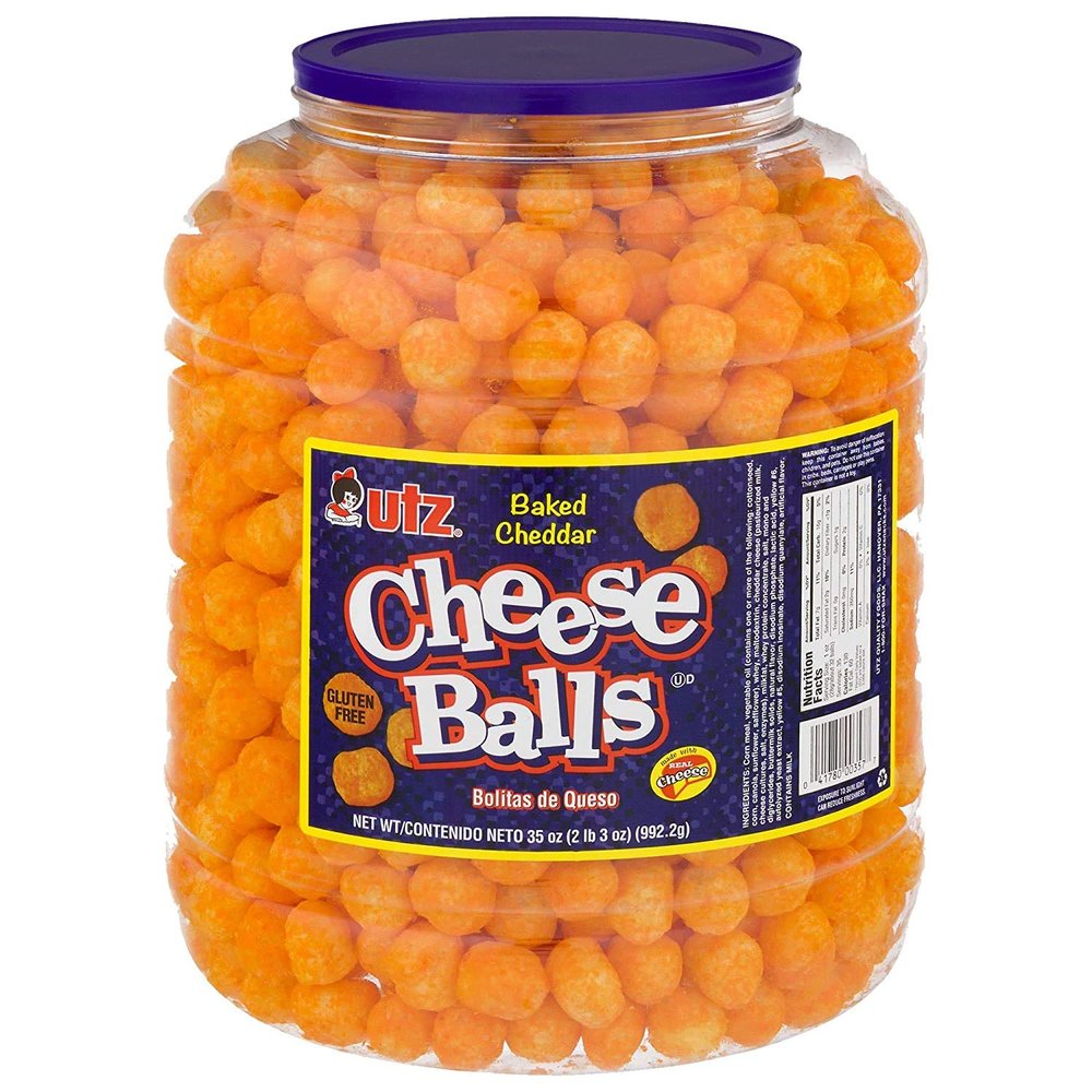 Utz Cheese Balls 35 Ounce Barrel (2 lbs) Made with Real Cheese, Resealable Container, Gluten Free, Easy and Quick Party Snack